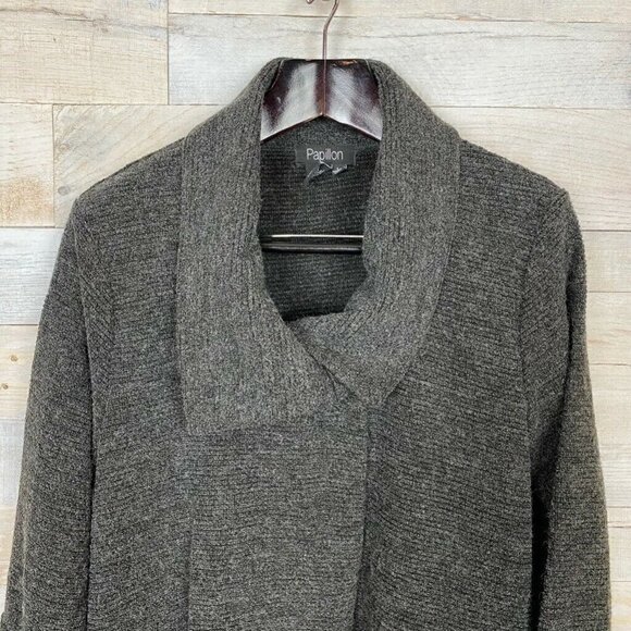 Papillon Cardigan Sweater Gray 3/4 Sleeve Large - Picture 2 of 6